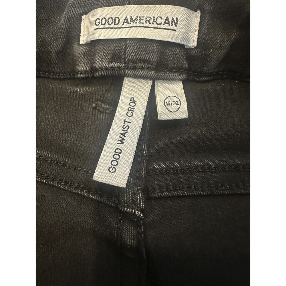 Good American Good Waist Ripped High Waist Crop Jeans Distressed Black Size 14 - Picture 6 of 12